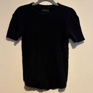 Zara Waffle Knit Shirt rail s/s casual black shirt size small